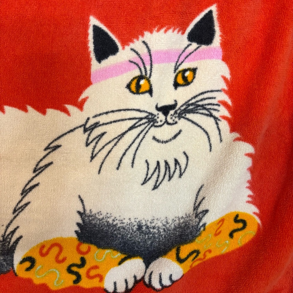 Vintage June Sobel Beach Towel Cat Exercise 57”x32” Red 80s Yoga - Picture 9 of 13